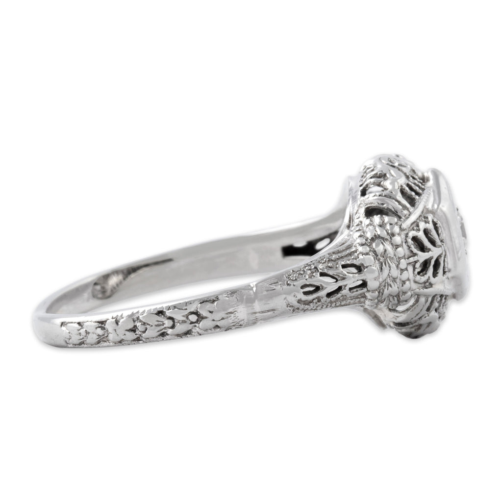 Antique-Style Art Deco White Gold Tone Old European Cut Simulated Diamond Solitaire Ring 6.25