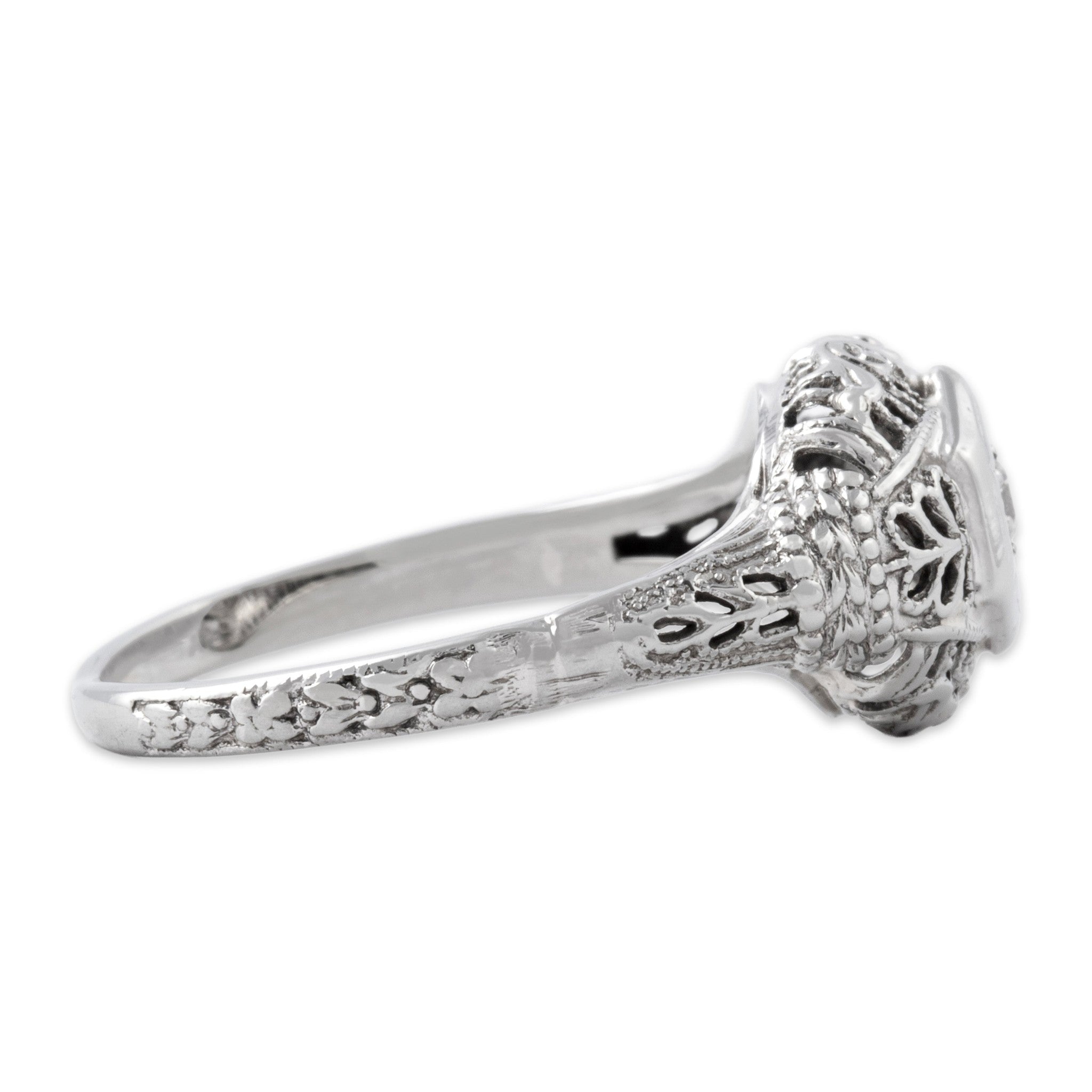 Antique-Style Art Deco White Gold Tone Old European Cut Simulated Diamond Solitaire Ring 6.25