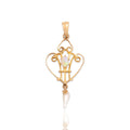 Antique-Style Lightweight Gold Tone Simulated Opal Seed Faux Pearl Delicate Ornate Pendant