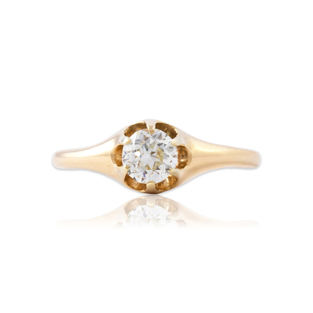 Antique-Style Victorian Gold Tone Old Mine Cut Simulated Diamond Solitaire Ring 6.50