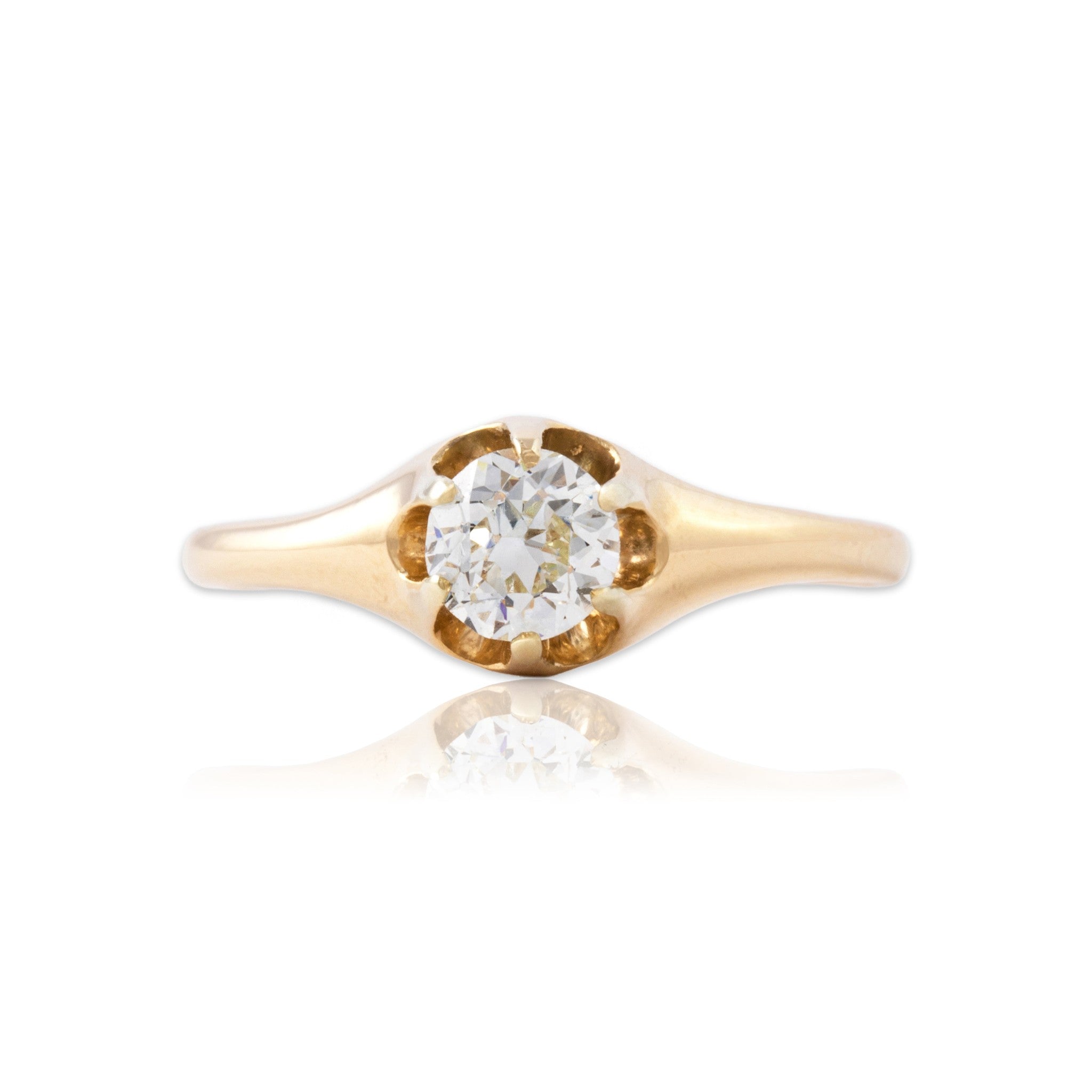 Antique-Style Victorian Gold Tone Old Mine Cut Simulated Diamond Solitaire Ring 6.50
