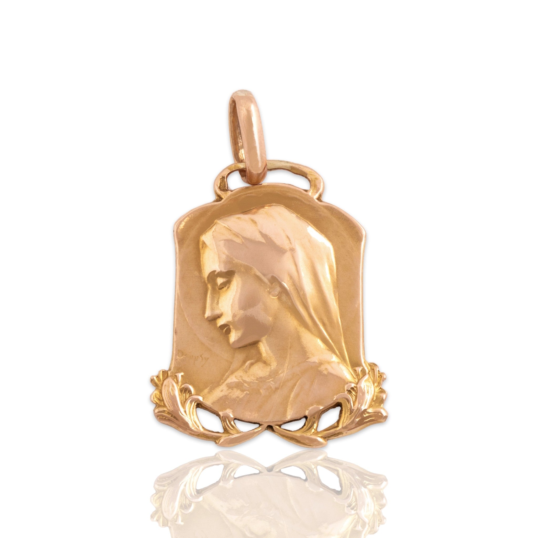 Antique-Style Dropsy French Two-Tone Gold Gleaming Mother Mary Charm / Pendant