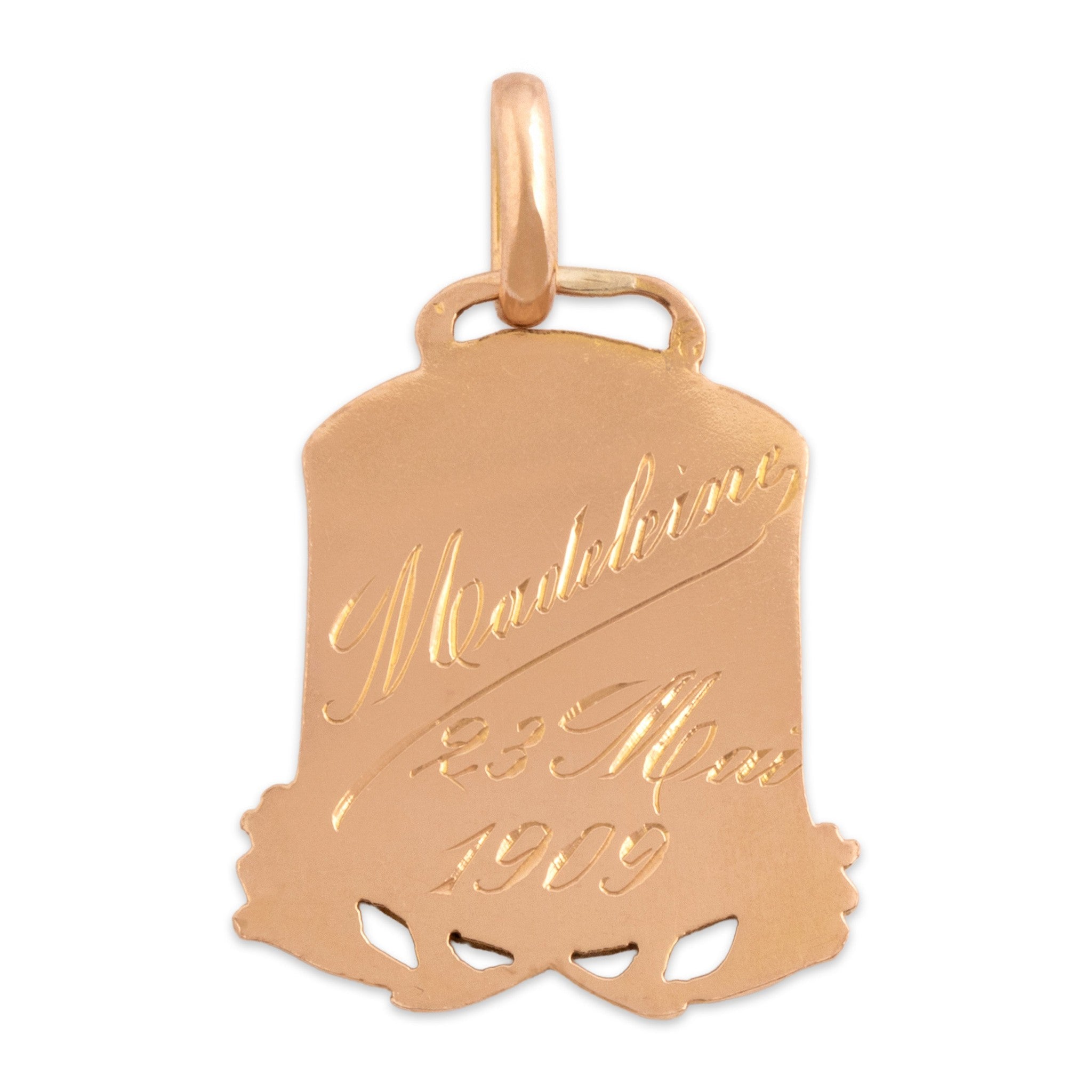 Antique-Style Dropsy French Two-Tone Gold Gleaming Mother Mary Charm / Pendant