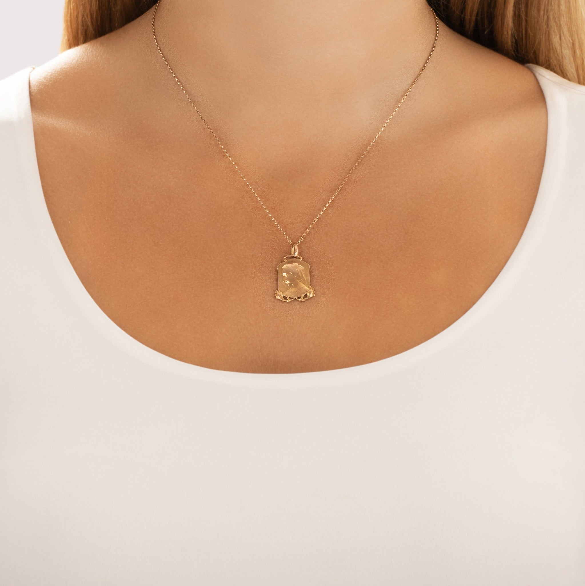 Antique-Style Dropsy French Two-Tone Gold Gleaming Mother Mary Charm / Pendant