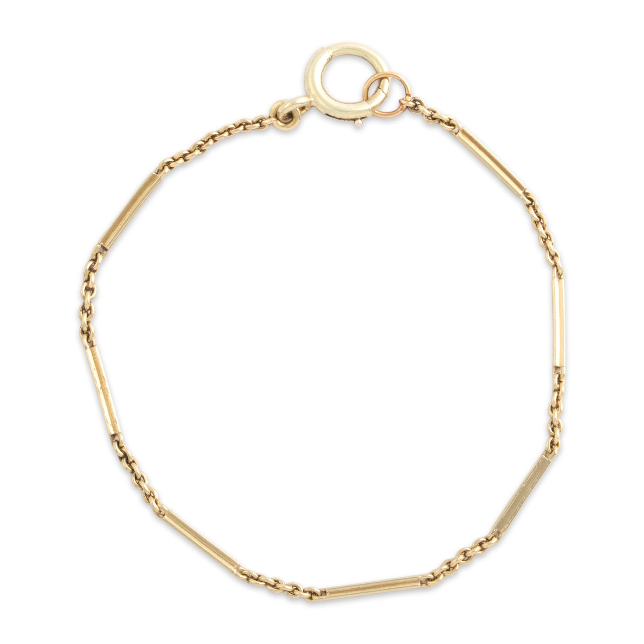 Antique-Style Gold Tone Cable Bar Link Watch Fob Bracelet 7"