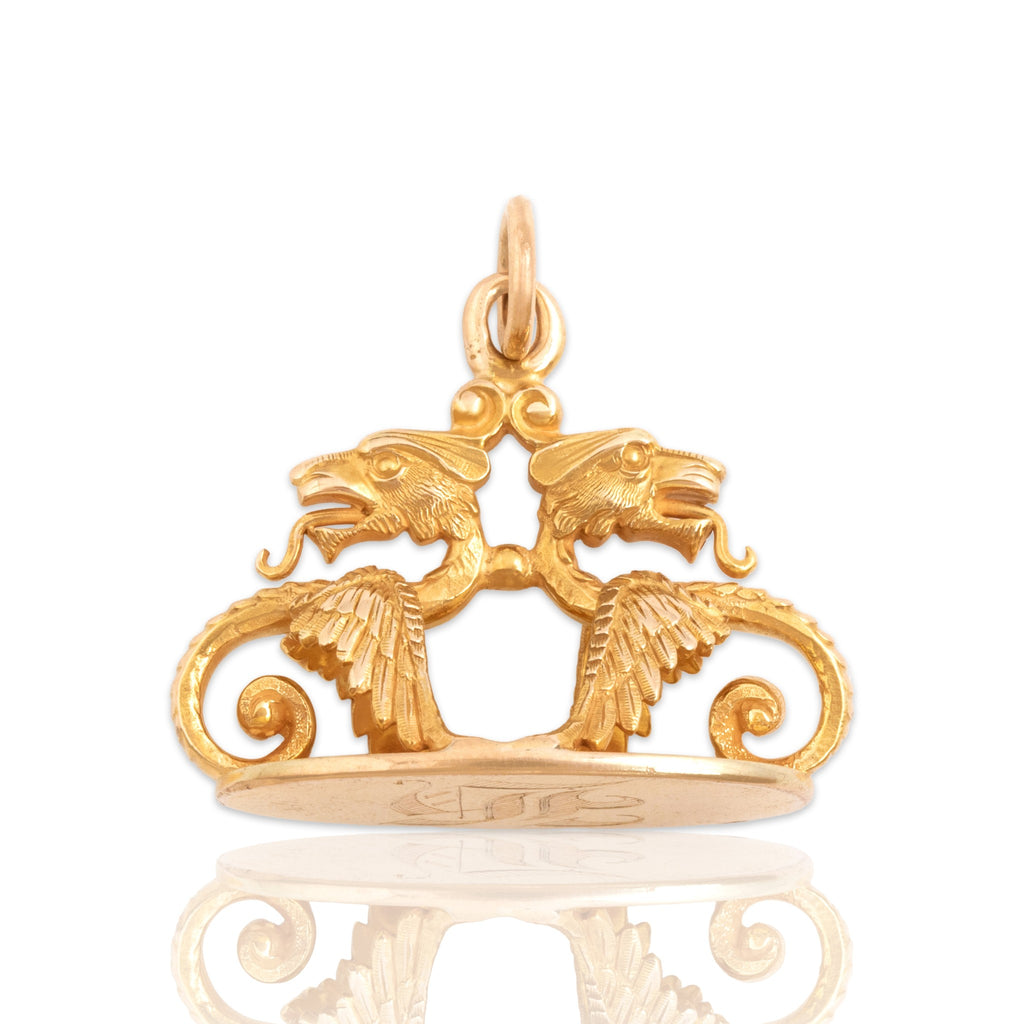 Antique-Style Victorian Gold Tone Fantastic Mystical Dragon Fob Charm / Pendant