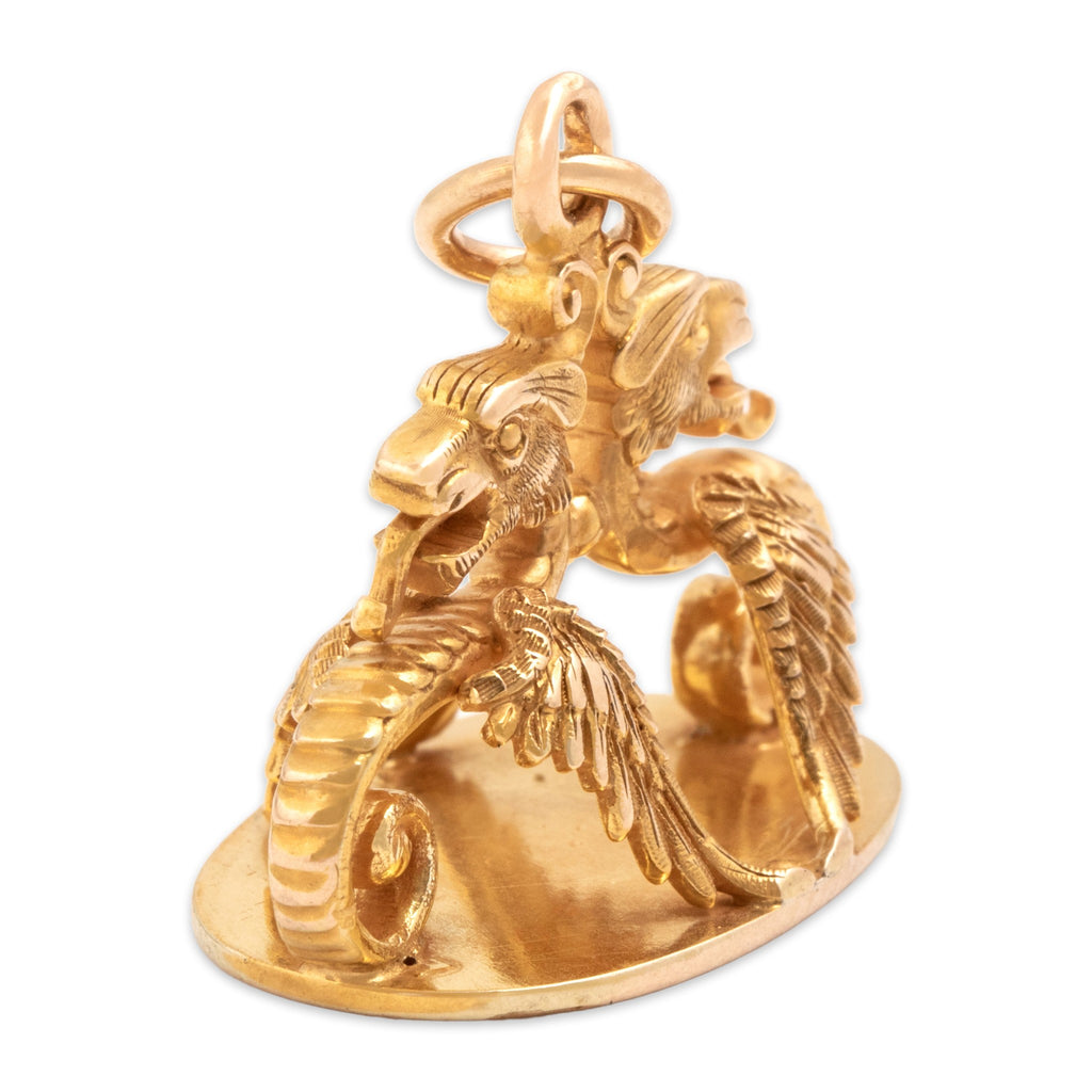 Antique-Style Victorian Gold Tone Fantastic Mystical Dragon Fob Charm / Pendant