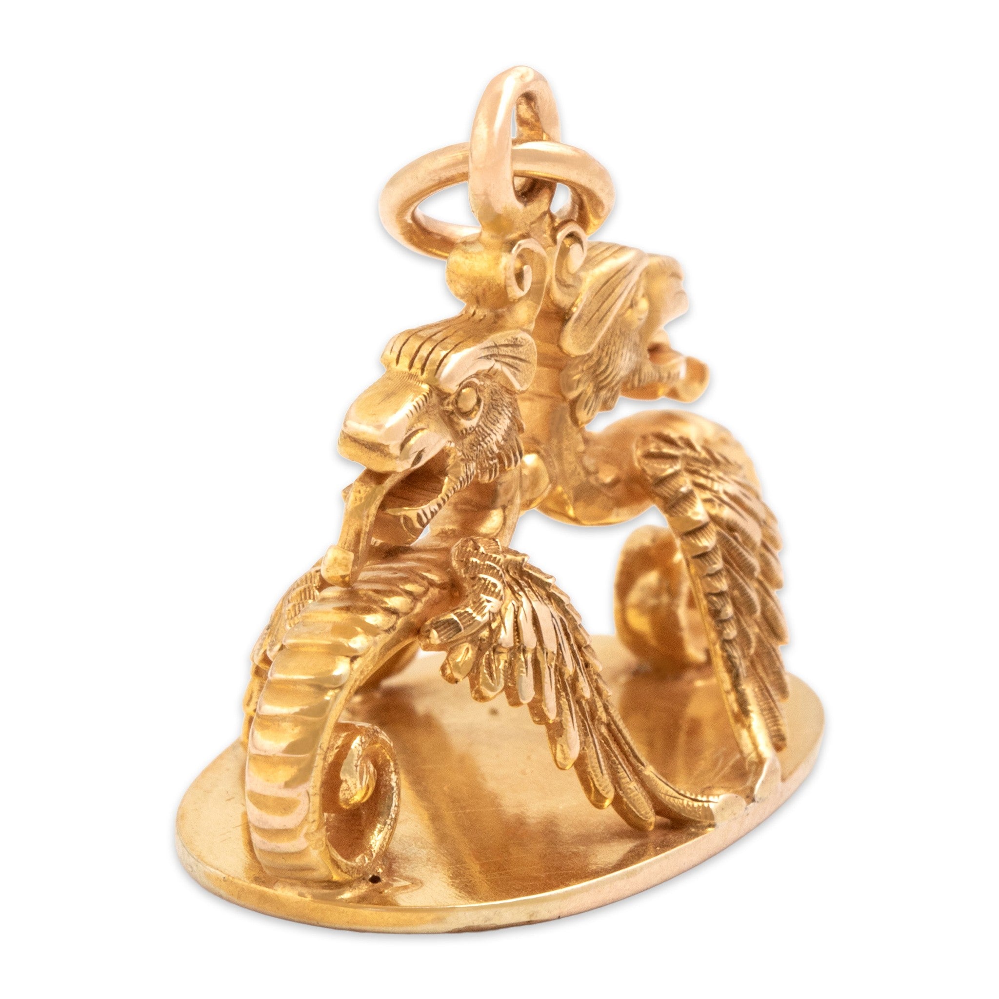 Antique-Style Victorian Gold Tone Fantastic Mystical Dragon Fob Charm / Pendant