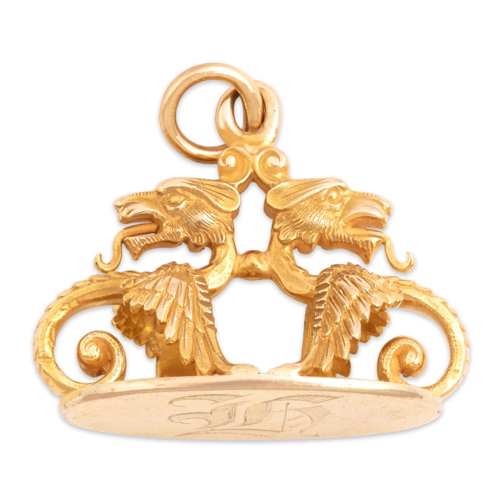Antique-Style Victorian Gold Tone Fantastic Mystical Dragon Fob Charm / Pendant