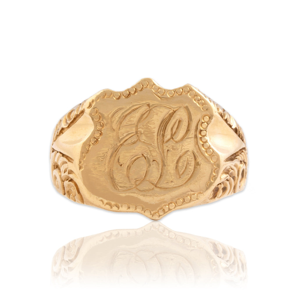 Antique-Style Gold Tone Engraved "EL" Monogram Signet Ring 10.00