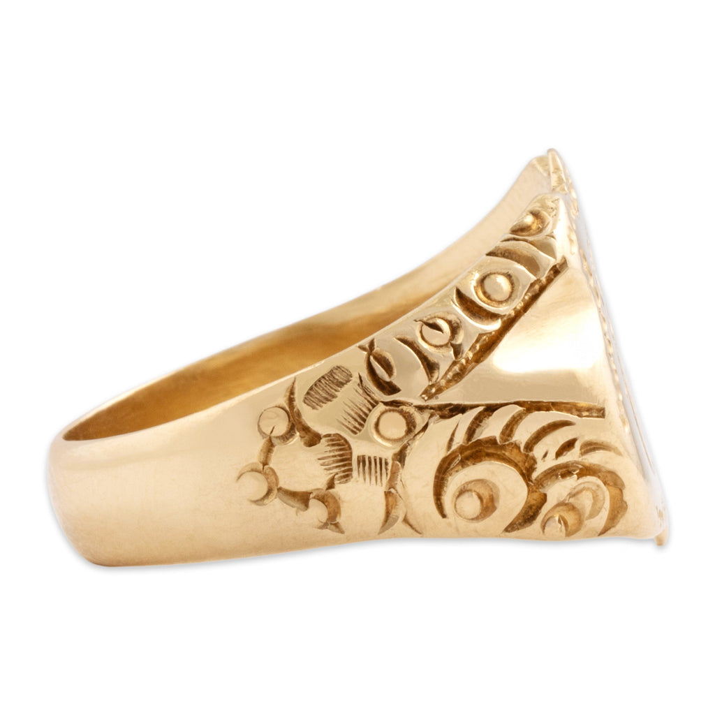 Antique-Style Gold Tone Engraved "EL" Monogram Signet Ring 10.00