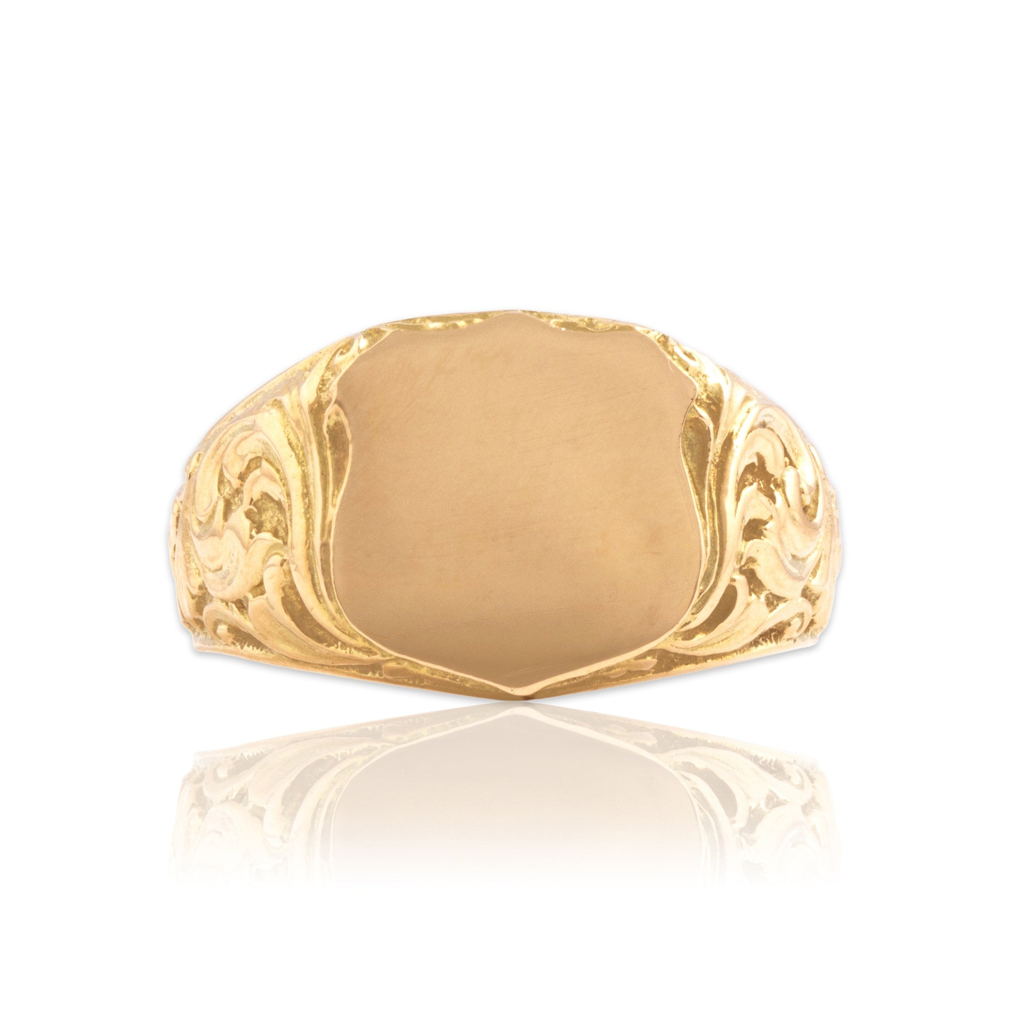 Antique-Style Heavy Gold Tone Flourishing Shield Signet Ring 10.50