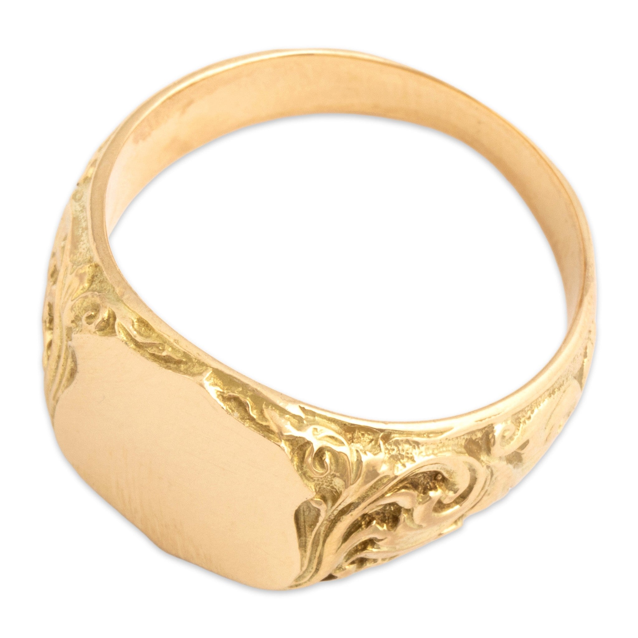 Antique-Style Heavy Gold Tone Flourishing Shield Signet Ring 10.50