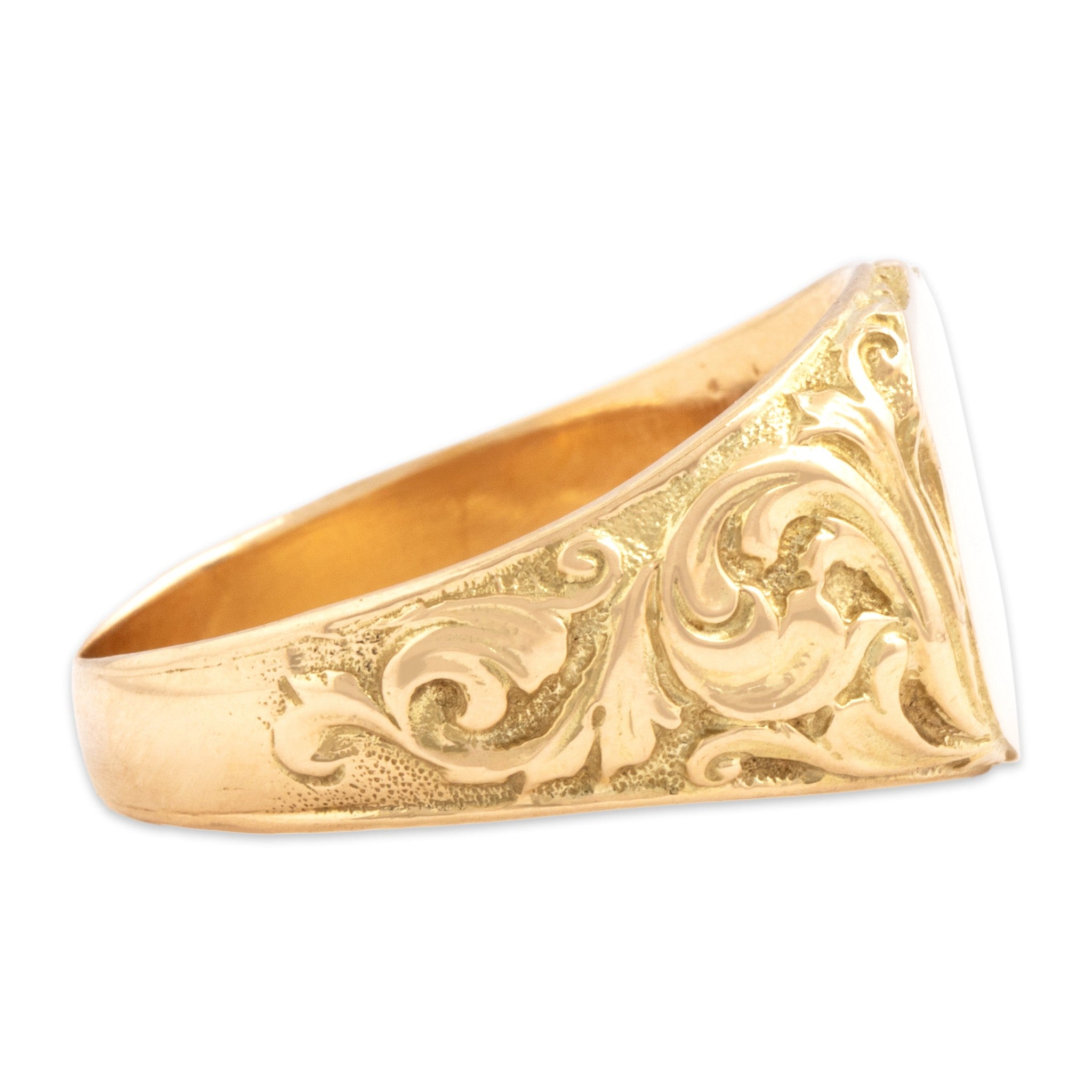 Antique-Style Heavy Gold Tone Flourishing Shield Signet Ring 10.50