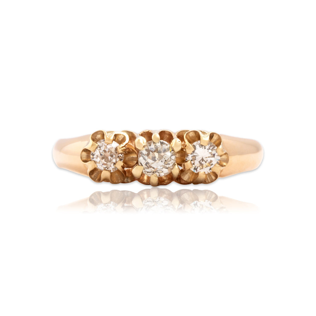 Antique-Style Rose Gold Tone . Old Mine Simulated Diamond Buttercup Trio Ring 8.75