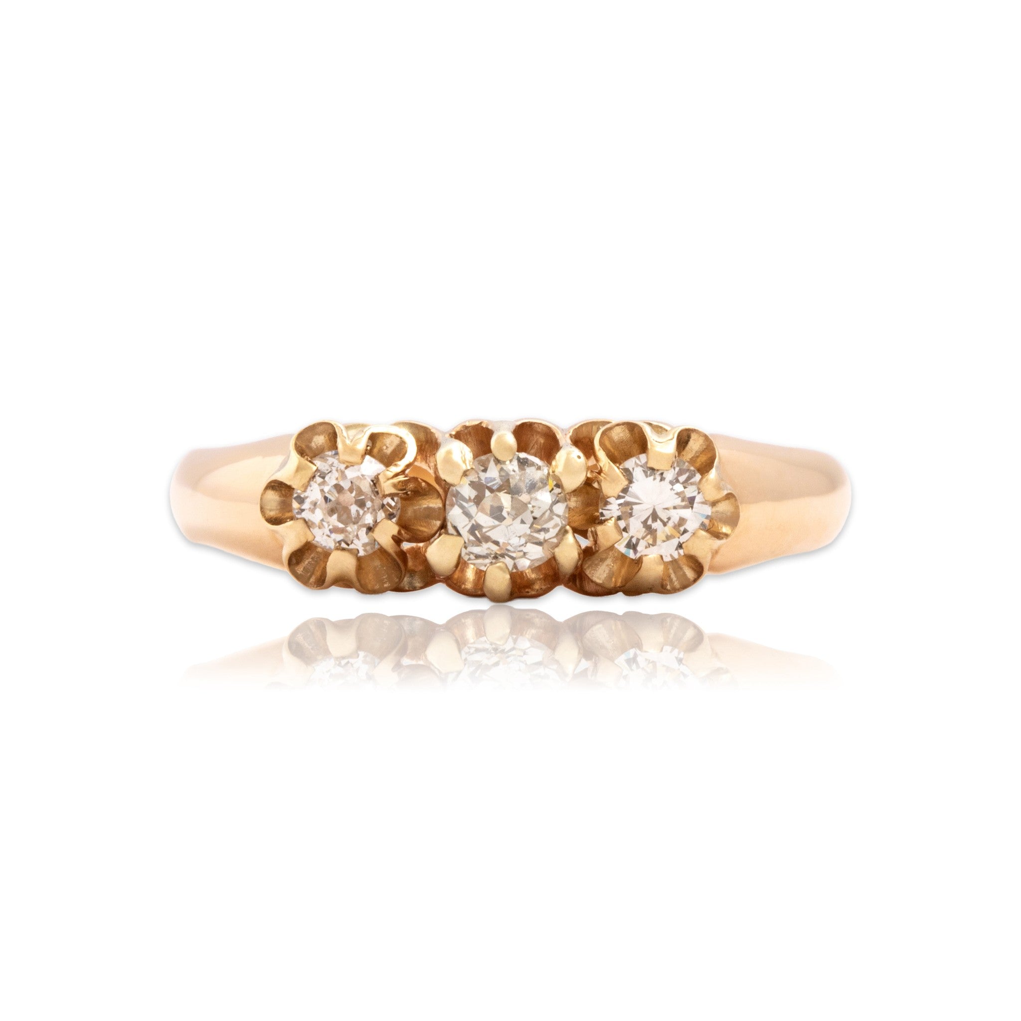 Antique-Style Rose Gold Tone . Old Mine Simulated Diamond Buttercup Trio Ring 8.75