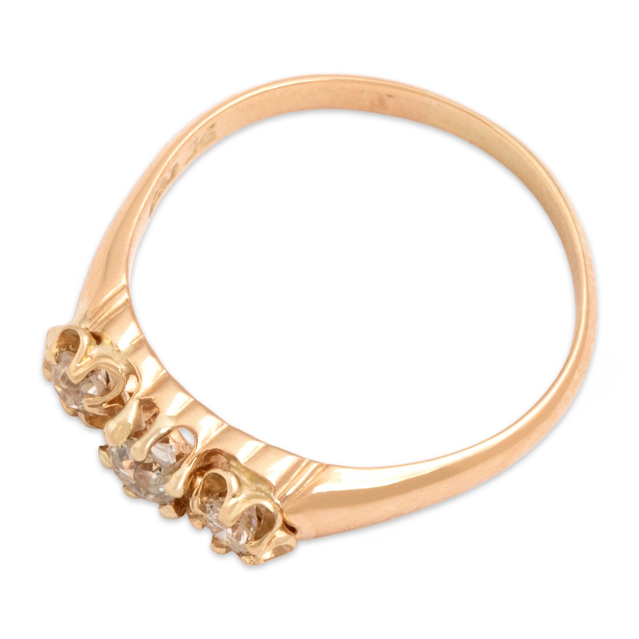 Antique-Style Rose Gold Tone . Old Mine Simulated Diamond Buttercup Trio Ring 8.75