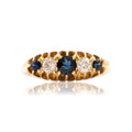 Antique-Style English Gold Tone Blue Simulated Sapphire Old Mine Simulated Diamond Ruffled Ring 5.50