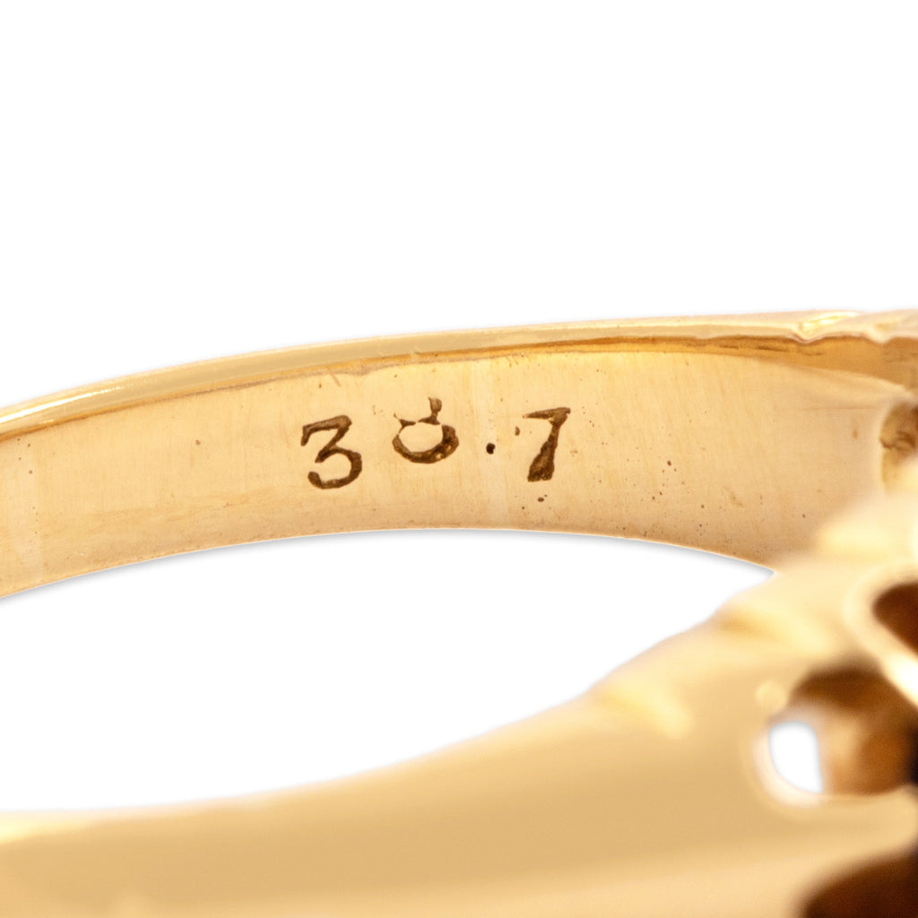 Antique-Style English Gold Tone Blue Simulated Sapphire Old Mine Simulated Diamond Ruffled Ring 5.50