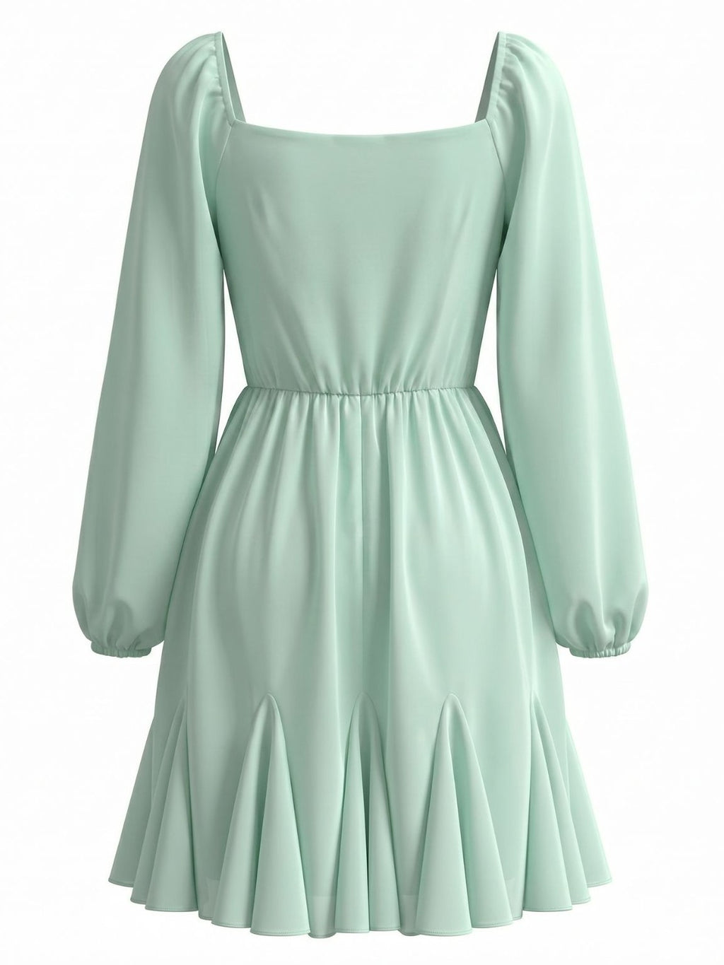 Light Green 1950s Chiffon Lantern Sleeve Ruffled Dress