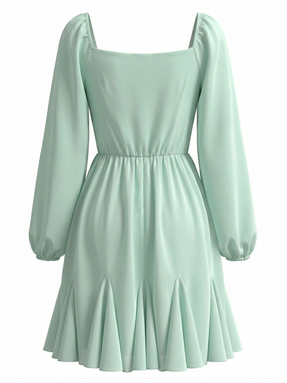 Light Green 1950s Chiffon Lantern Sleeve Ruffled Dress