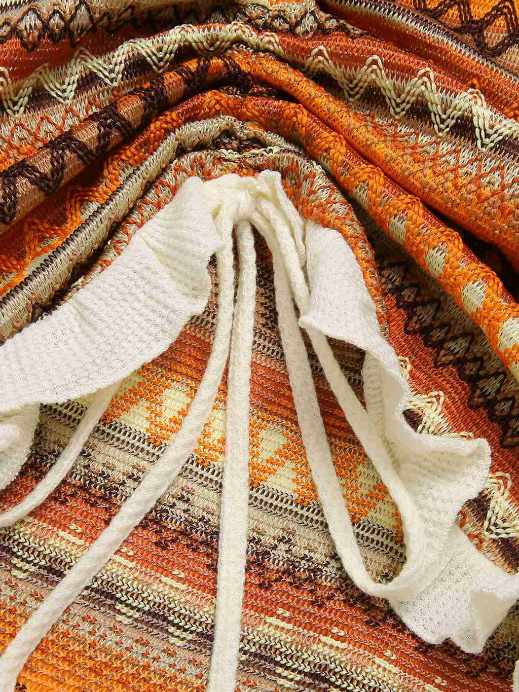 Multicolor 1960s Bohemian Drawstring Knit Straps Dress
