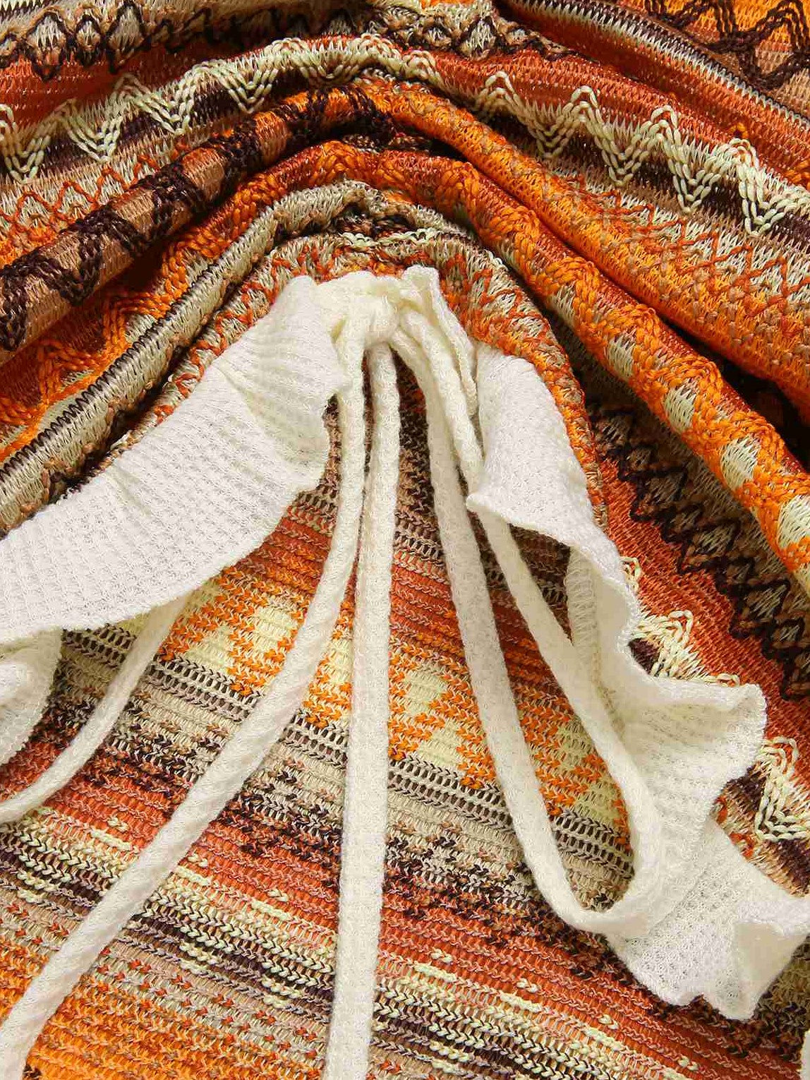 Multicolor 1960s Bohemian Drawstring Knit Straps Dress