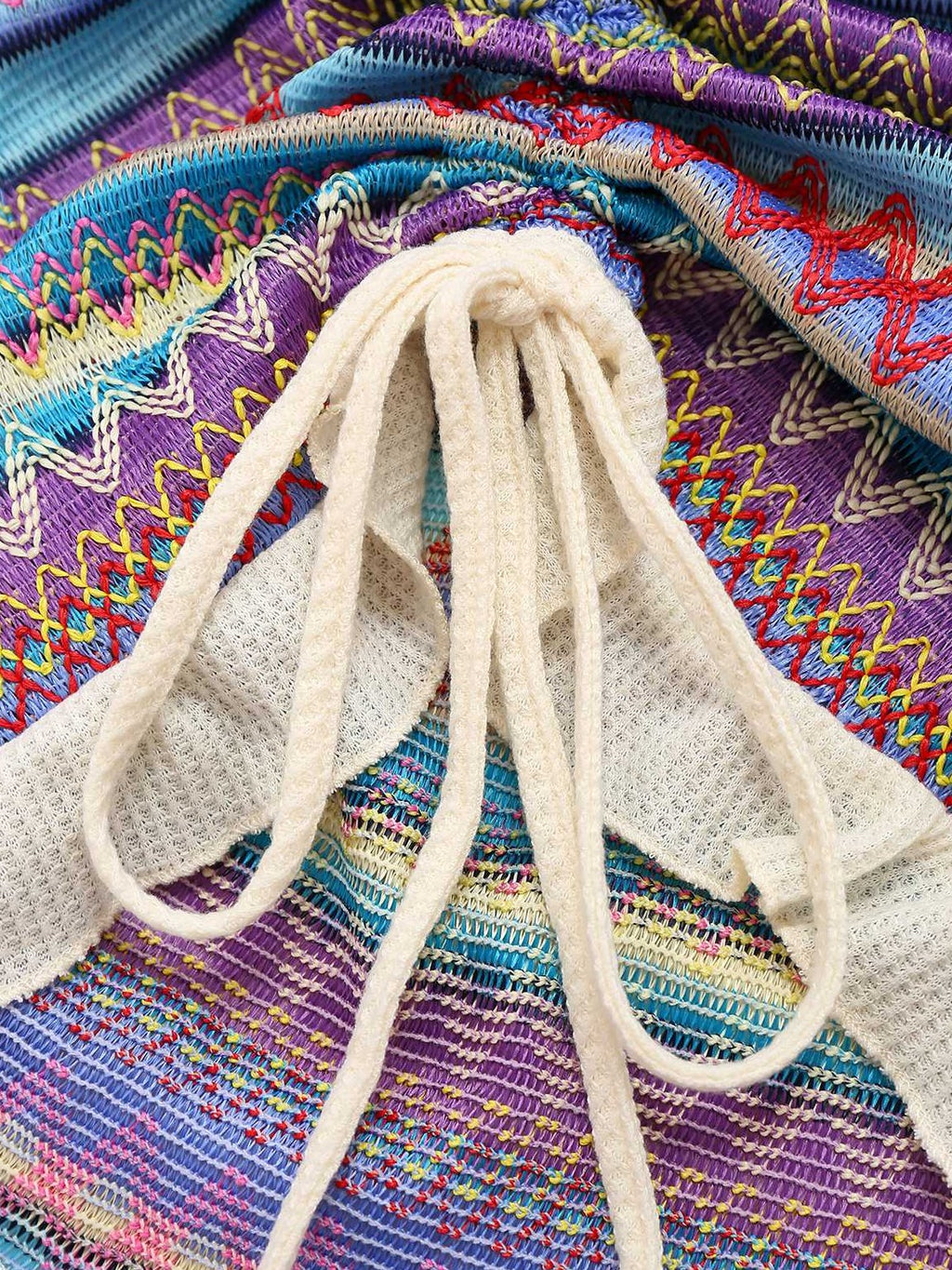 Multicolor 1960s Bohemian Drawstring Knit Straps Dress