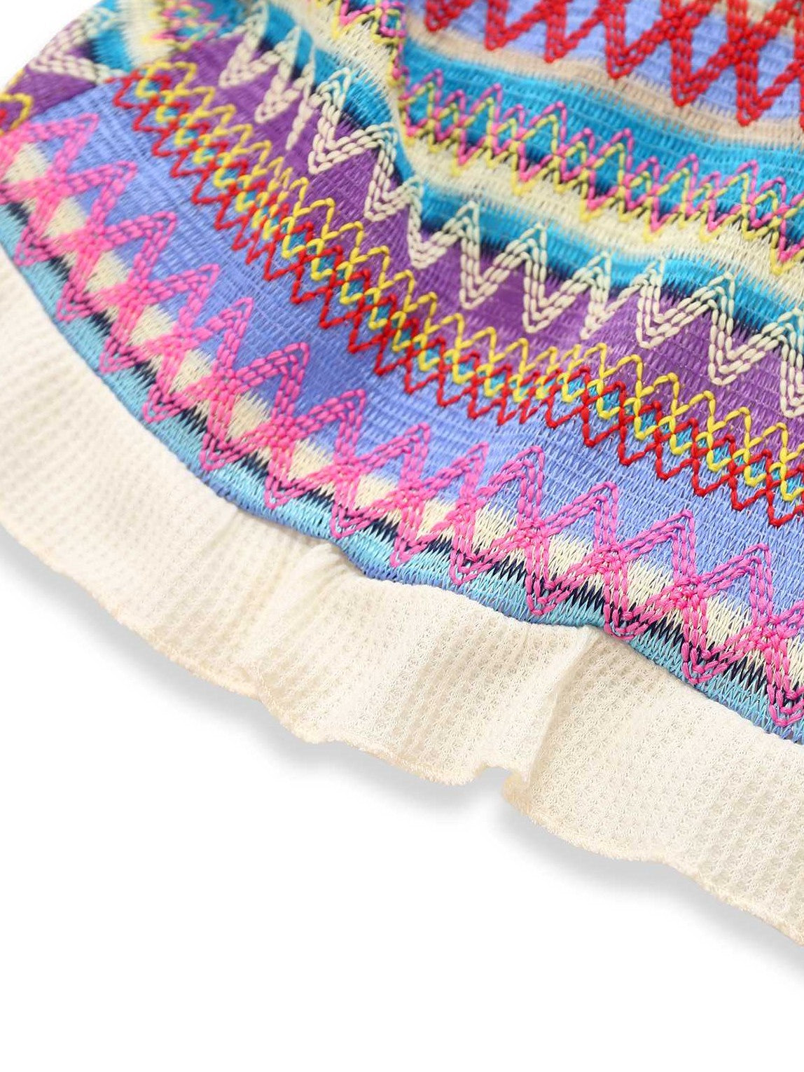 Multicolor 1960s Bohemian Drawstring Knit Straps Dress