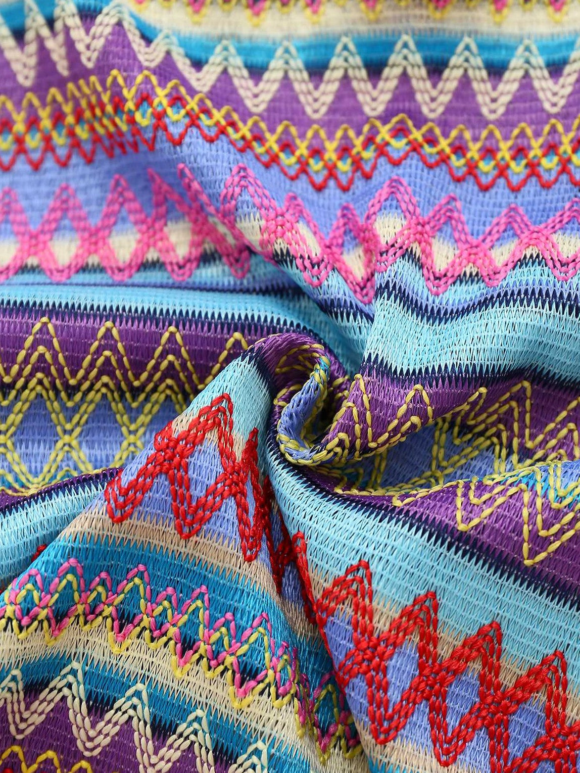 Multicolor 1960s Bohemian Drawstring Knit Straps Dress