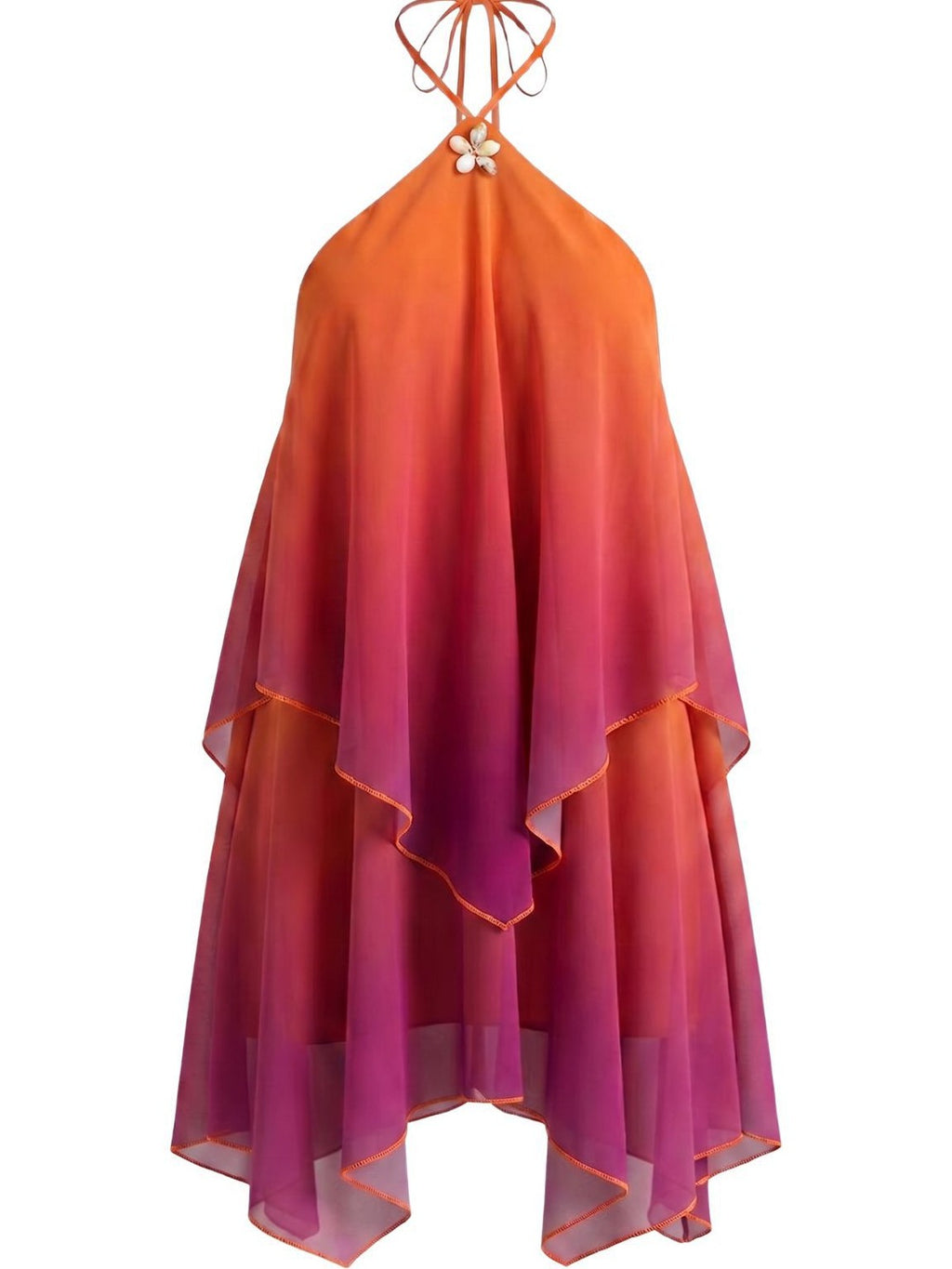 Orange 1960s Gradient Halter Layered Chiffon Mini Dress