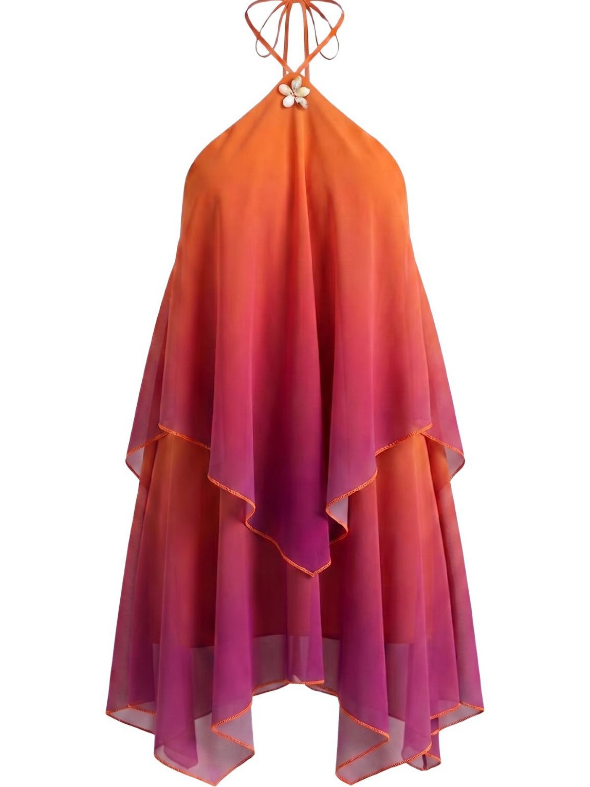 Orange 1960s Gradient Halter Layered Chiffon Mini Dress