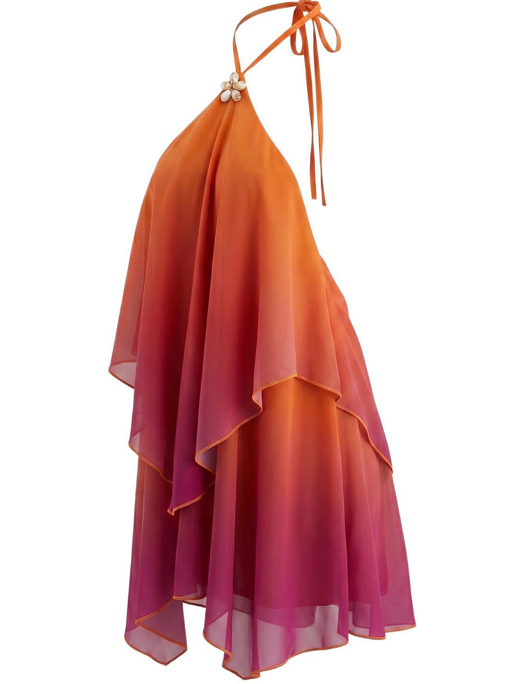 Orange 1960s Gradient Halter Layered Chiffon Mini Dress