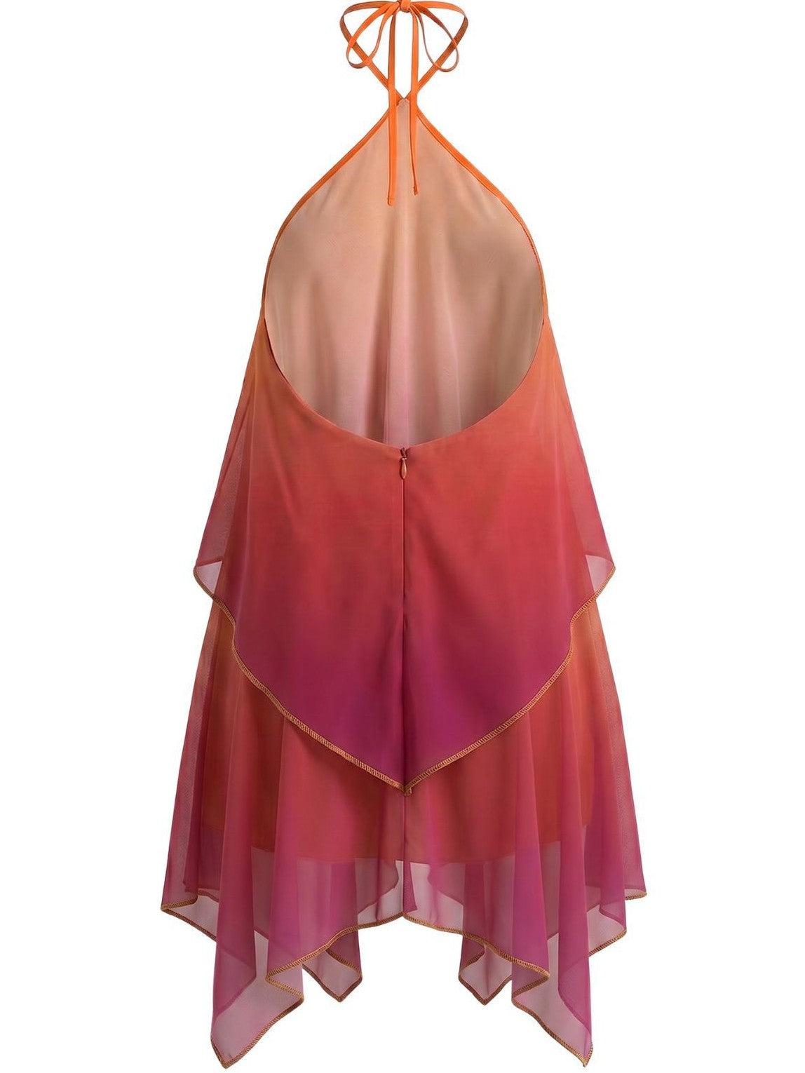 Orange 1960s Gradient Halter Layered Chiffon Mini Dress
