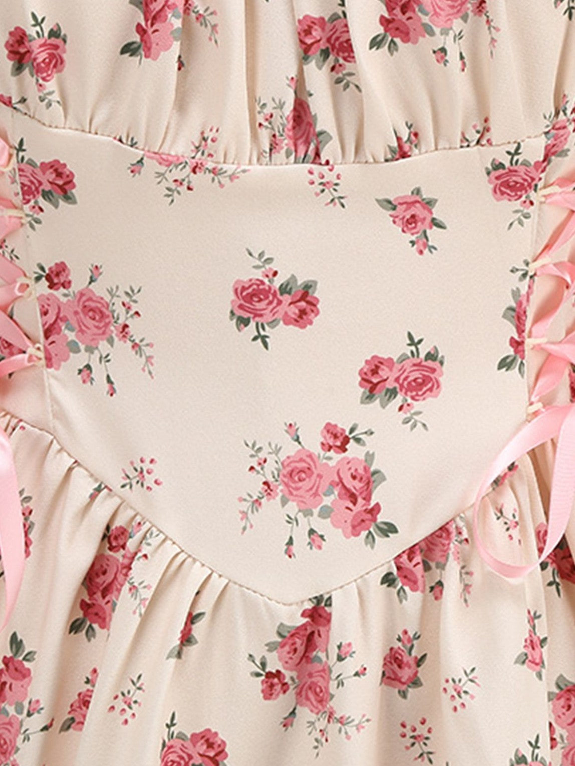 Pink 1950s Strap Ditsy Floral Lace-Up A-Line Dress