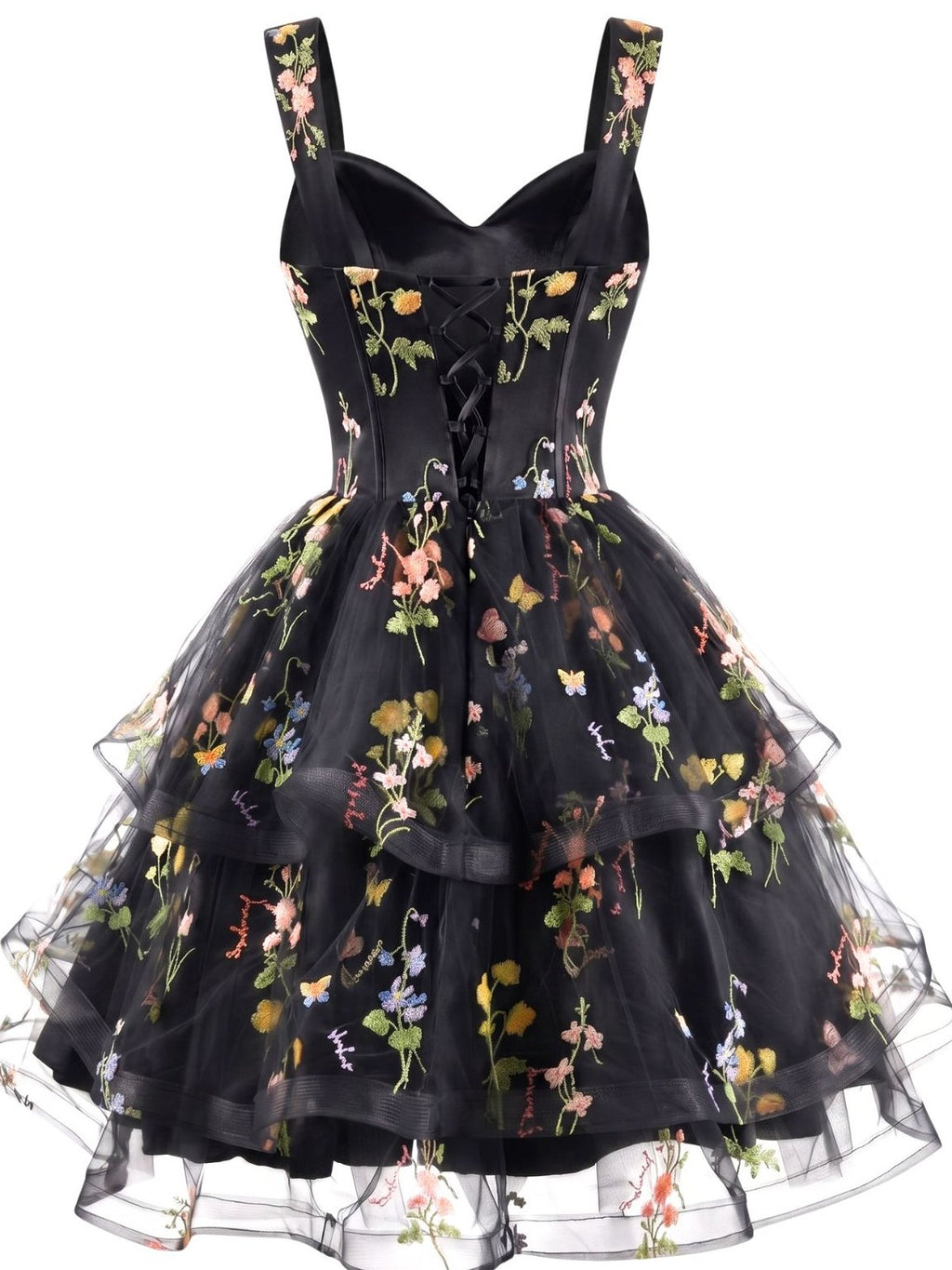 1950s Floral Embroidered Corset Tiered Tulle Dress
