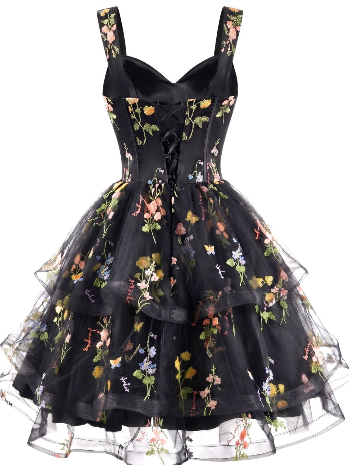 1950s Floral Embroidered Corset Tiered Tulle Dress