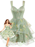 Odessa reproduction dress with embroidered floral bodice and tiered tulle skirt