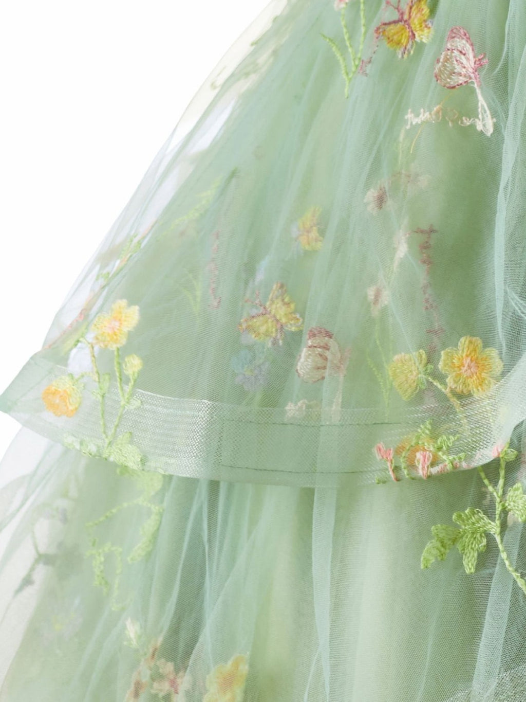 1950s Floral Embroidered Corset Tiered Tulle Dress