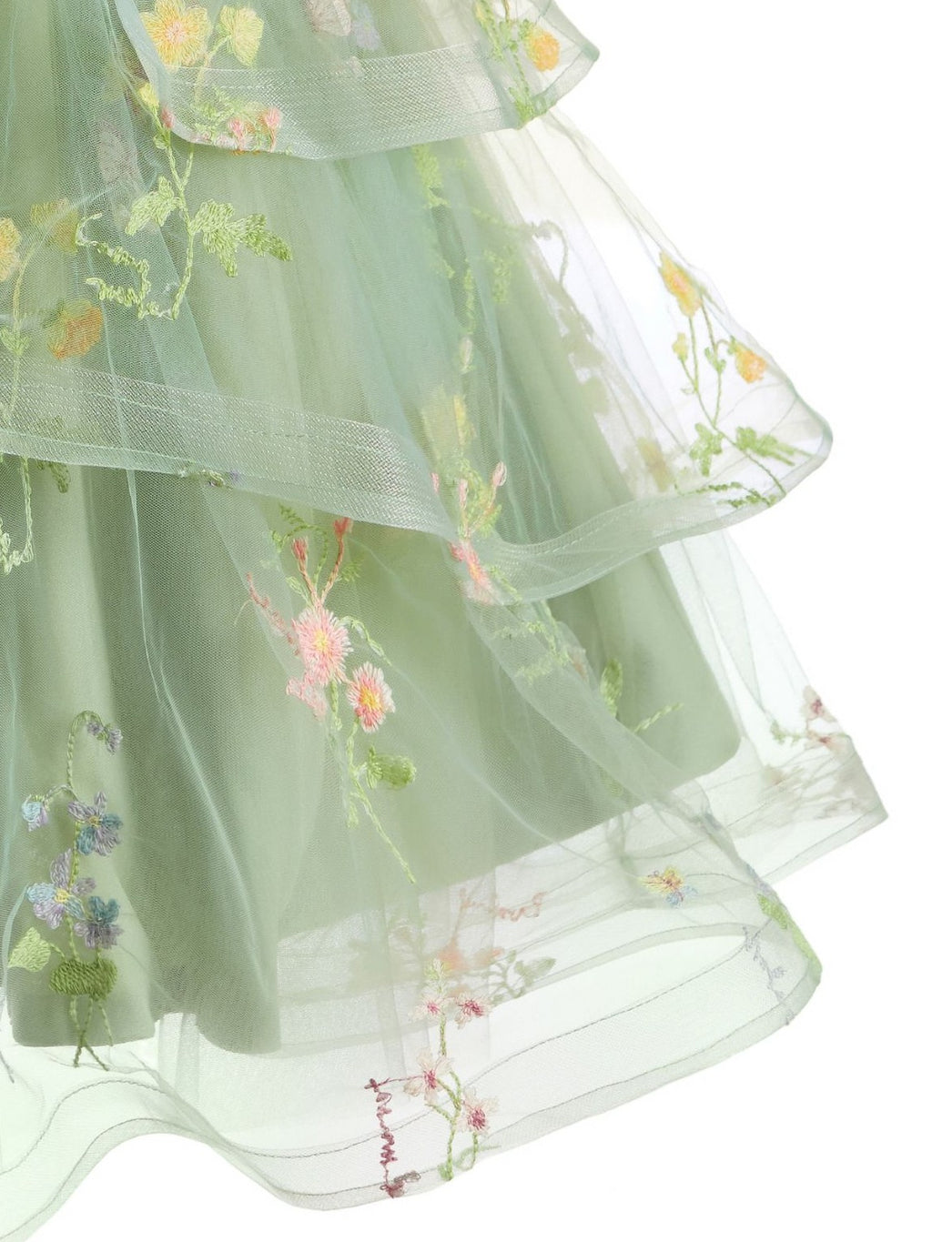 1950s Floral Embroidered Corset Tiered Tulle Dress