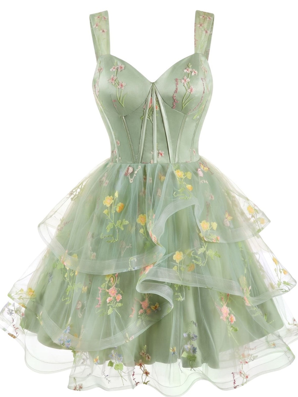 1950s Floral Embroidered Corset Tiered Tulle Dress