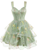 1950s Floral Embroidered Corset Tiered Tulle Dress