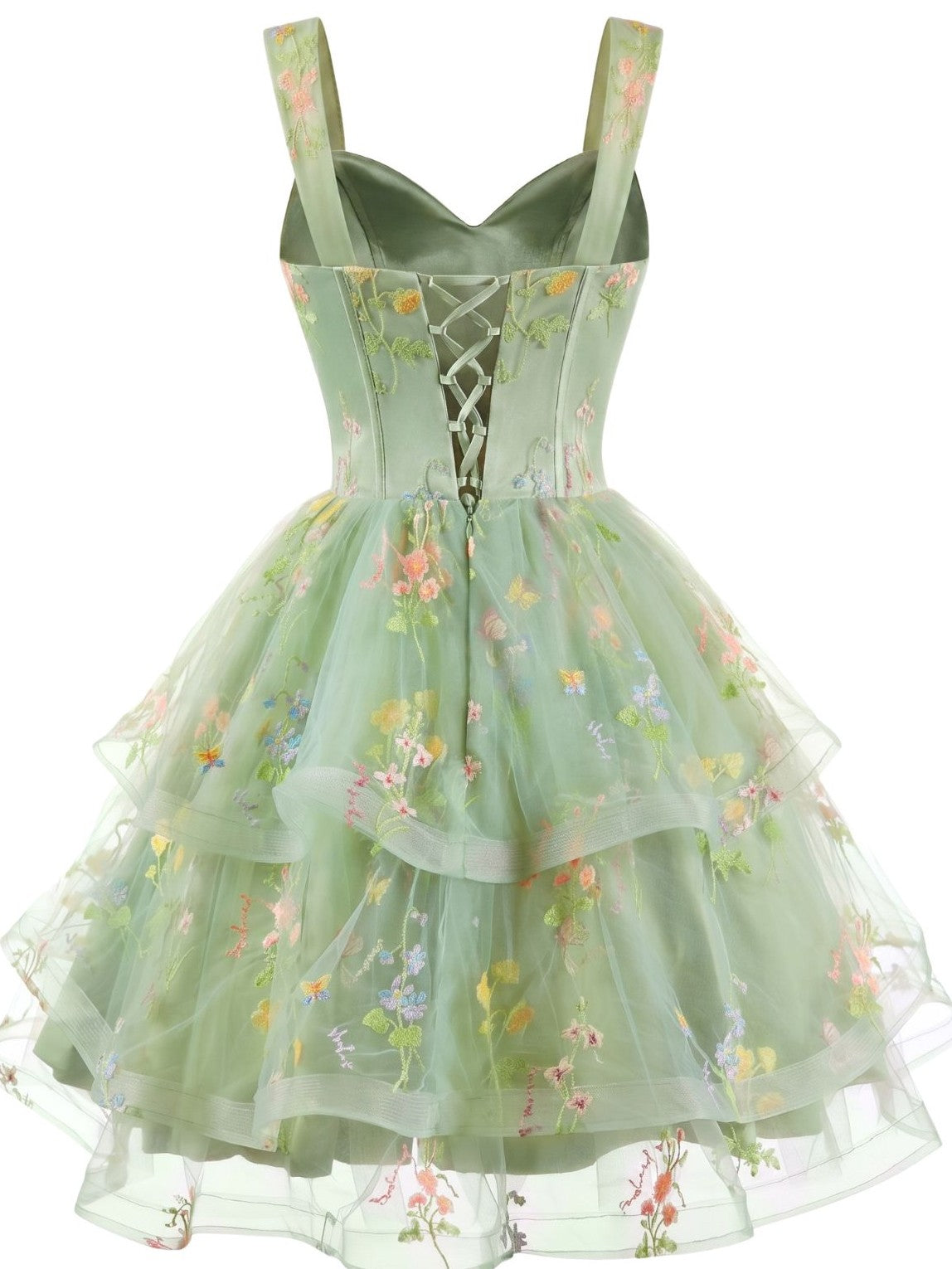 1950s Floral Embroidered Corset Tiered Tulle Dress