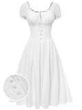 White 1940s Solid Cotton Embroidered Lace Dress