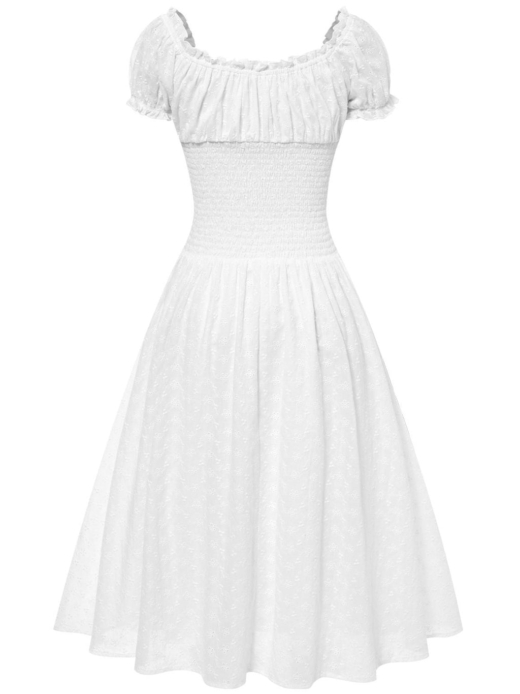 White 1940s Solid Cotton Embroidered Lace Dress