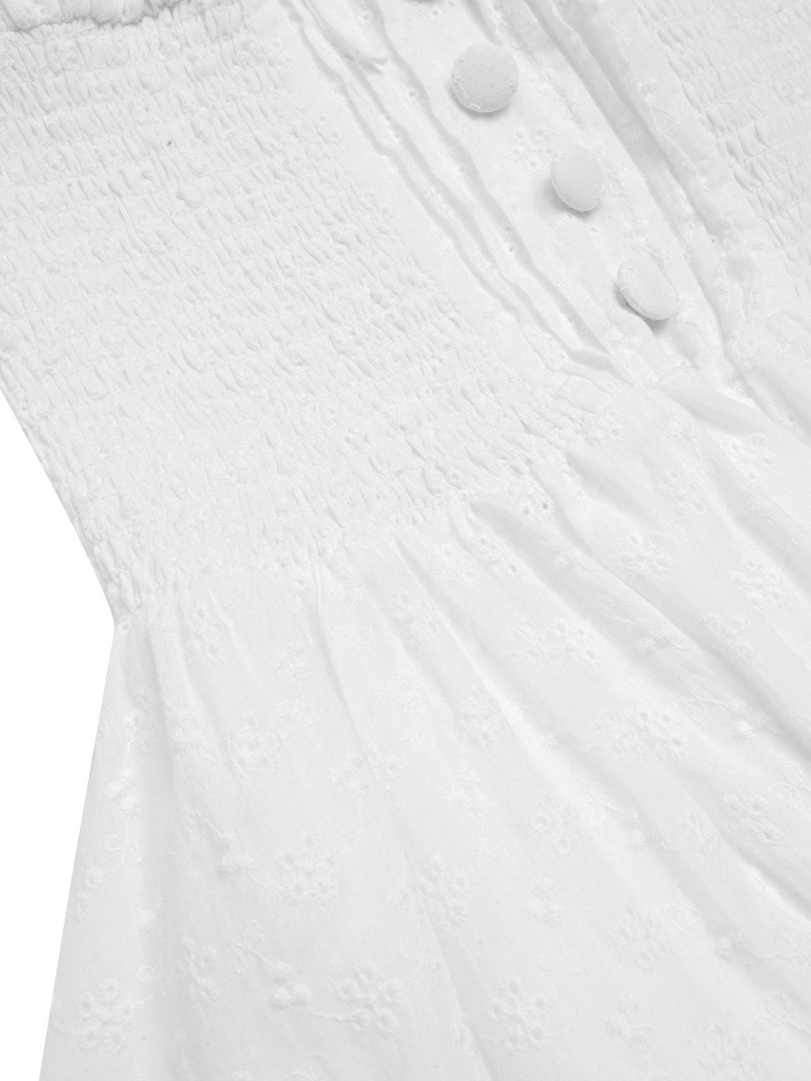 White 1940s Solid Cotton Embroidered Lace Dress