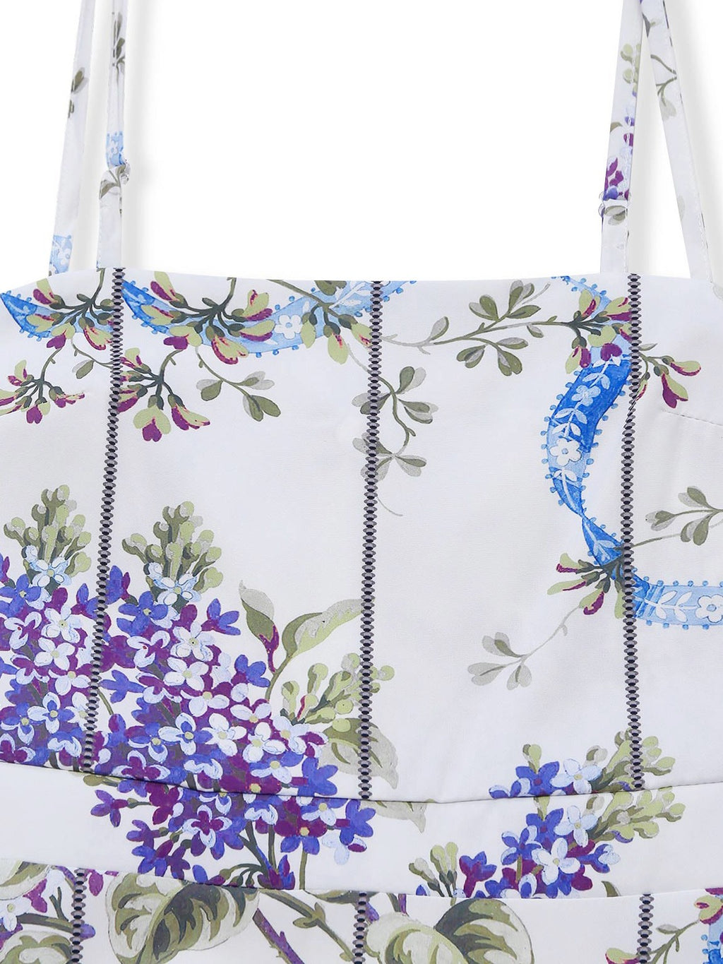 White 1950s Floral Print Spaghetti Strap Chiffon Dress