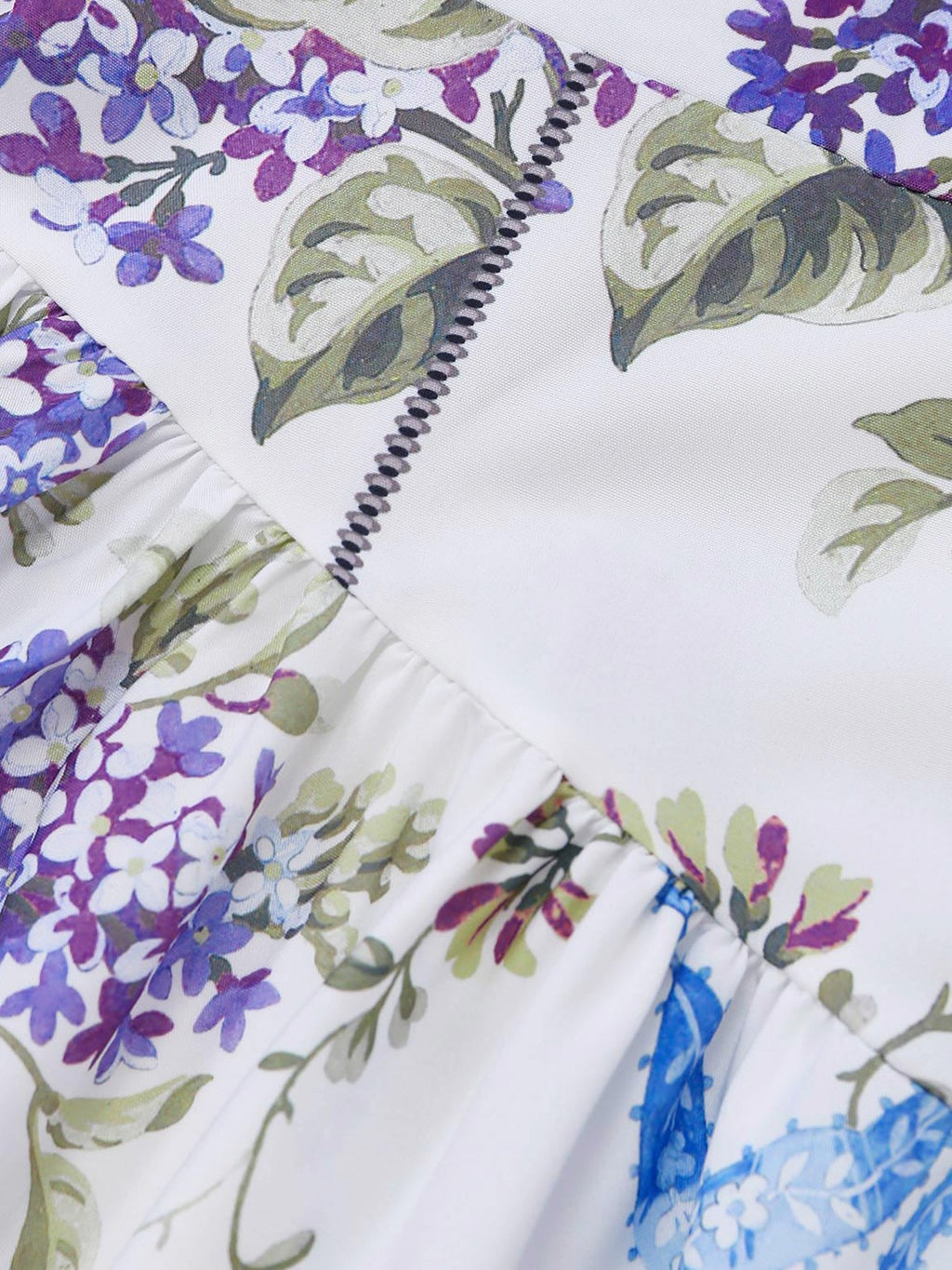 White 1950s Floral Print Spaghetti Strap Chiffon Dress