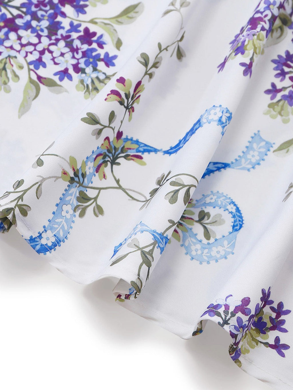 White 1950s Floral Print Spaghetti Strap Chiffon Dress
