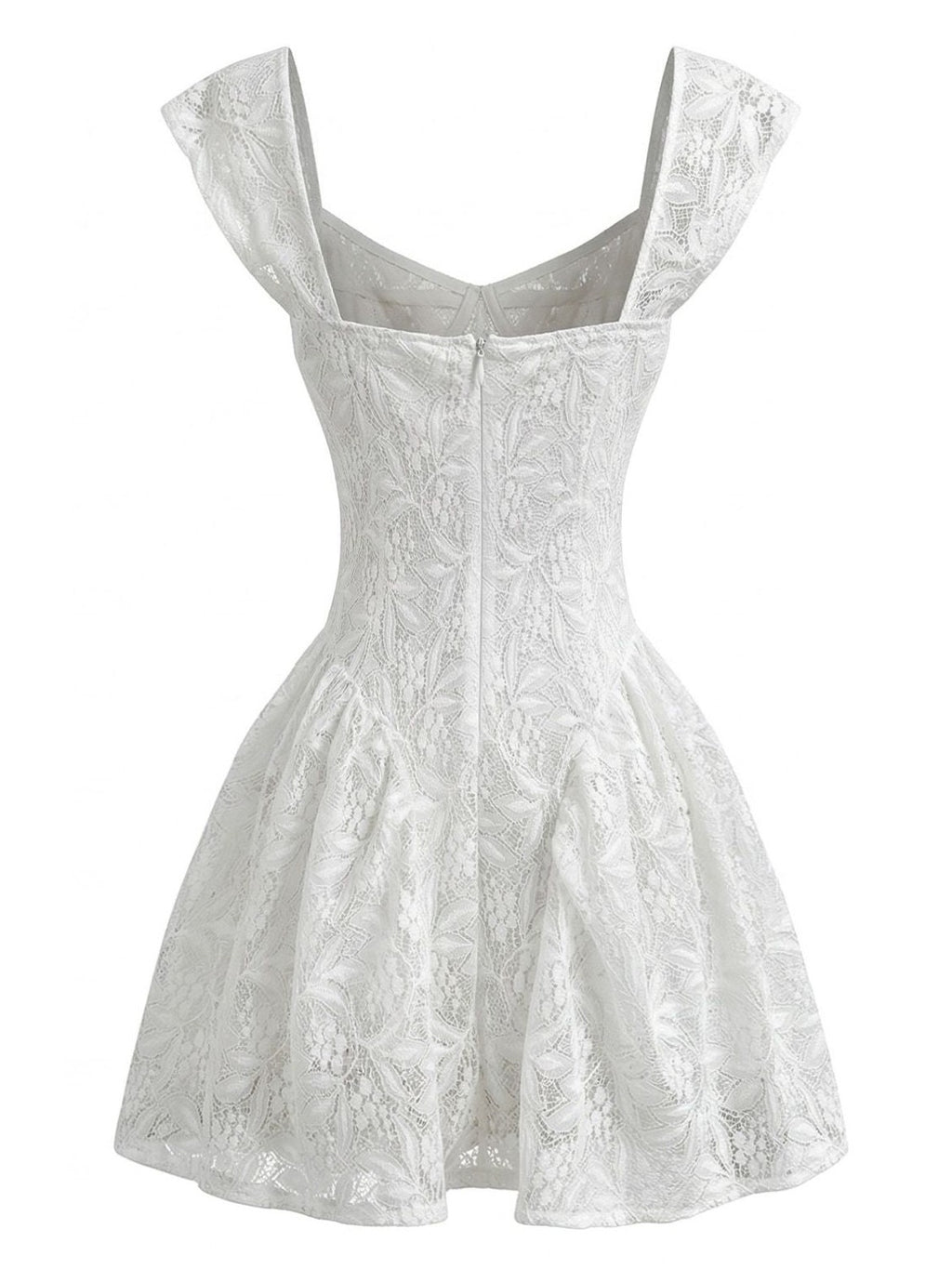 White 1950s Slim Lace Cap Sleeve Fitted Waist Dress